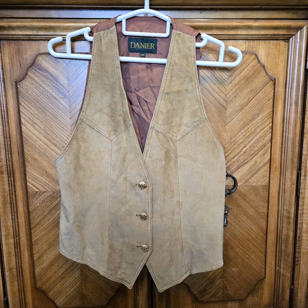 Danier Leather Suede Vest With Gold Buttons